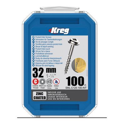 Kreg Pocket-Hole Schrauben 32 mm Verzinkt Maxi-Loc Grobgewinde SML-C125-100-INT