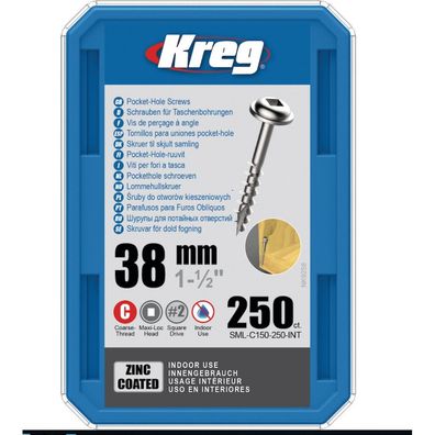 KREG Pocket-Hole Taschenlochschrauben 38mm SML-C150-250-INT Maxi Loc Grobgewinde