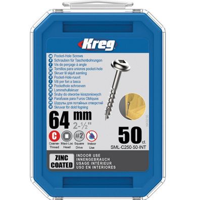 Kreg Pocket-Hole Schrauben 64 mm Verzinkt SML-C250-50-INT Maxi-Loc Grobgewinde