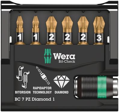 Wera Bit-Check 7 PZ Diamond 1 SB, 7-teilig 05073534001 Rapidaptor Universal