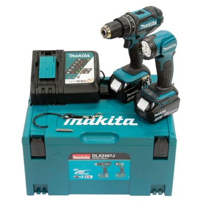 Makita DLX2497J Akku Schlagbohrschrauber DHP482 LED Lampe 2 x 3,0Ah Ladegerät