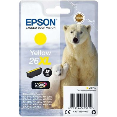 Epson Ink Yellow Gelb No 26XL Epson26XL Epson 26XL 9,7ml (Blister) (C13T26344012)