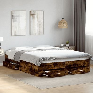 vidaXL Bettgestell mit Schubladen Räuchereiche 140x200cm Holzwerkstoff