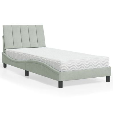 vidaXL Bett mit Matratze Hellgrau 80x200 cm Samt