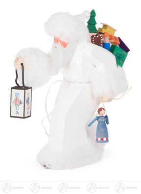 Schnitzerei Nikolaus mit Pelz weiß, geschnitzt H=ca 19 cm NEU Erzgebirge