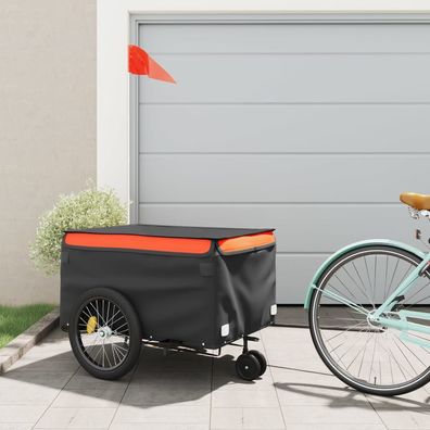 vidaXL Fahrradanhänger Schwarz und Orange 45 kg Eisen