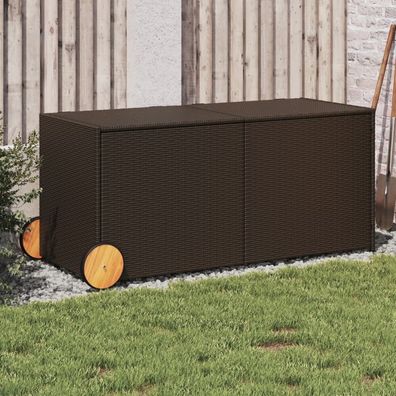 vidaXL Gartentruhe mit Rollen Braun 283L Poly Rattan