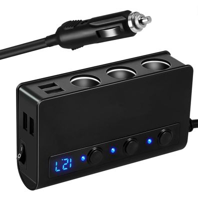 3 Fach Zigarettenanzénder Verteiler mit 4 USB Anschlésse Adapter 12/24V DC