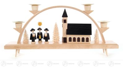 Schwibbogen natur Kirche u. Kurrende für Wachskerzen d=14mm 32,5cmx16,5cmx5,5cm