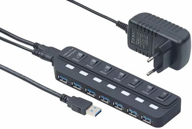 USB Mehrfachstecker: Aktiver USB-3.0-Hub mit 7 Ports, einzeln schaltbar,