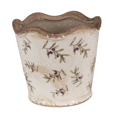 Clayre & Eef Blumentopf Ø 13x12 cm Beige Blau Keramik Oliven (Gr. Ø 13x12 cm)