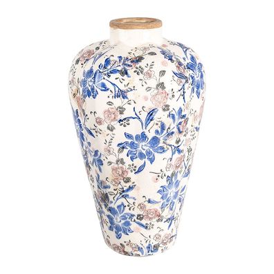 Clayre & Eef Vase Ø 24x40 cm Beige Blau Keramik Blumen (Gr. Ø 24x40 cm)