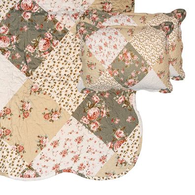 Clayre & Eef Tagesdecke 230x250 cm Grün Beige Polyester (Gr. 230x250 cm)