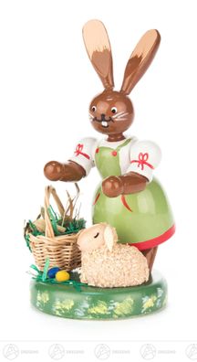 Ostern &amp; Frühjahr Häsin mit Schaf und Korb H=ca 10,5cm NEU Erzgebirge Osterhase