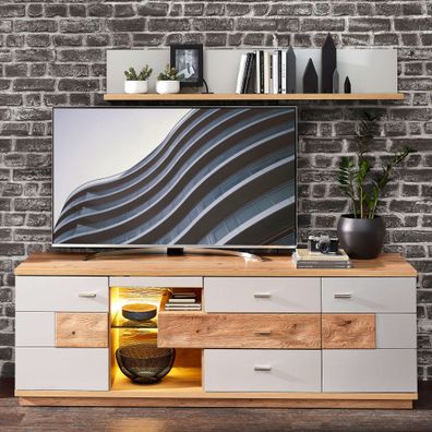 Wohnwand Valente 31 lichtgrau matt 200x90x48 cm 2-teilig TV-Wand LED