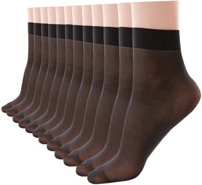 10er-Pack Damen-Nylonsocken, knöchelhoch, transparente Strumpfhosen, Schwarz