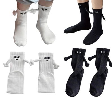 2 Paar Paar-Handling-Socken, magnetisch, lustig, weiß + schwarz