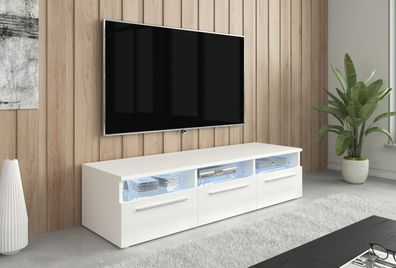 FURNIX TV-Kommode BOILSE RTV 2 Fernsehschrank LED Beleuchtung Weiß Matt Weiß glänzen