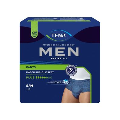 4x TENA Men Active Fit Pants Plus Inkontinenzpants, blau Gr. S/M | Packung (12 Stück)