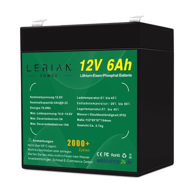 LiFePO4 Akku 12V 6Ah 10A Lithium-Eisen-Phosphat Batterie für Camping Boot Solar