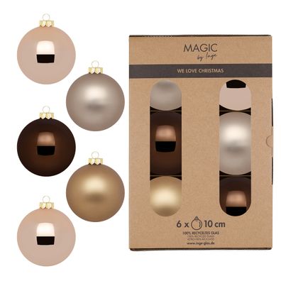 Christbaumkugeln Weihnachtskugeln Glas Ø 10cm 6 Stk braun beige creme