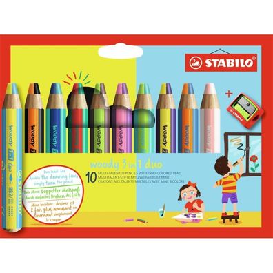 Farbstift Stabilo-Woody 3in1 Duo 10er Pappetui mit Spitzer