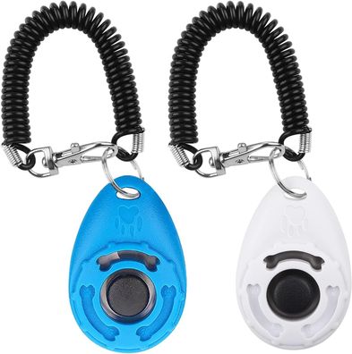 Haustier-Trainings-Clicker, mit Handschlaufe, fér Hundetraining, Weiß + Blau