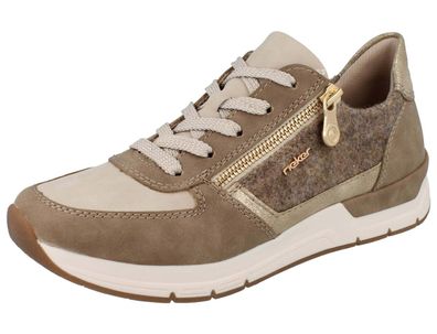 RIEKER Damen Sneaker Halbschuhe, Reißverschluss und Wechselfußbett, beige Kunstleder