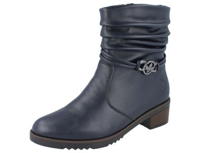 RIEKER Damen Kurzstiefel Stiefeltte mit Fleece Warmfutter dunkelblau Kunsttleder