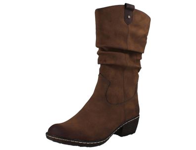 RIEKER Damen Stiefel Langschaftstiefel mit Warmfutter kaffeebraun Kunstleder