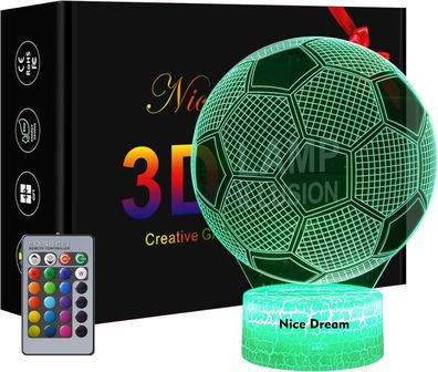 Football 3D Night Light for Boys, 3D Optical Illusion Lamp, Dimmable 3D Night