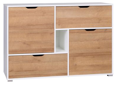 FURNIX Sideboard WILIA K2D2SZ mit Schubladen und Türen Weiß/Goldene Eiche