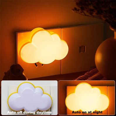 LED Kinder Baby Nachtlicht Steckdose Lichtsensor Warmweiß 3D Wolken Lampe