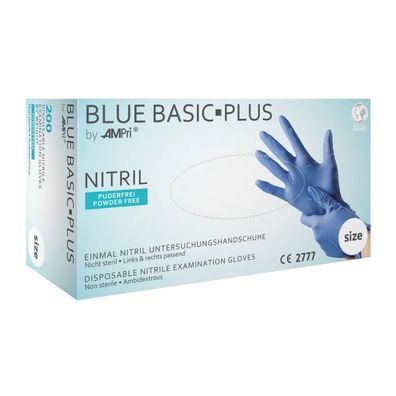 BLUE BASIC-PLUS, Nitril-Untersuchungshandschuh, puderfrei, blau, Gr. M | Box (200 Stü