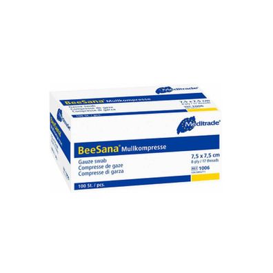 10x Meditrade BeeSana® Mullkompresse, unsteril - 100 Stück - 7,5 x 7,5 cm | Packung (