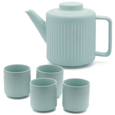 Teekannen Set 1.2 Liter blaues Porzellan Edelstahl Teesieb Kanne mit 4 Teebecher