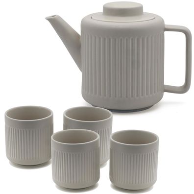 Teekannen Set 1.2 Liter graues Porzellan Edelstahl Teesieb Kanne mit 4 Teebecher