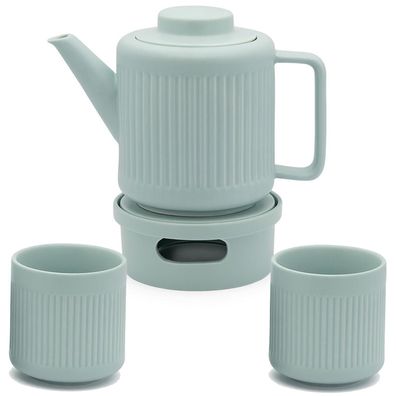 Teekannen Set 1.2 L blaues Porzellan Edelstahl Teesieb & 2 Teebecher & Teewärmer