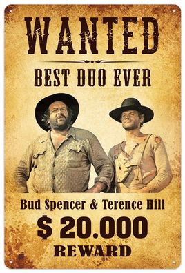 Deco Schild: Bud Spencer + Terence Hill Schild: Wanted 30x20 cm