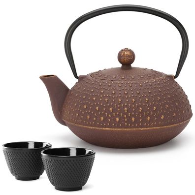 Asia Teekannen Set 0.9 Liter Gusskanne lila Gusseisen Kanne & 2 Guss-Teebecher