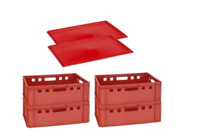 4 Stapelboxen Lagerkiste Box rot E 2 60x40x20 cm + 2 Deckel NEU Gastlando