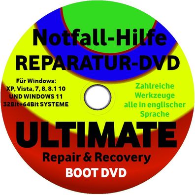 PC Notfall Reparatur Datenrettung Sicherung boot CD DVD für XP 7 8 10 11