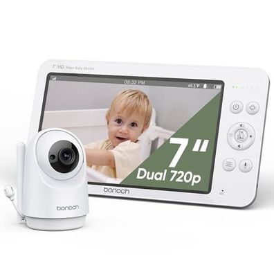 Bonoch 7-Zoll-Babyphone mit 720P-HD-Kamera, 6000 mAh, Nachtsicht, Zwei-Wege-Sound, 8