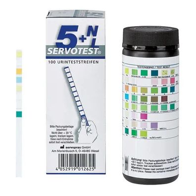 Servotest 5 + NL Diagnose Urin Teststreifen PH, Glucose, Protein, Leucos etc 100 St