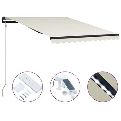 vidaXL Einziehbare Markise mit Windsensor & LED 300x250cm Creme