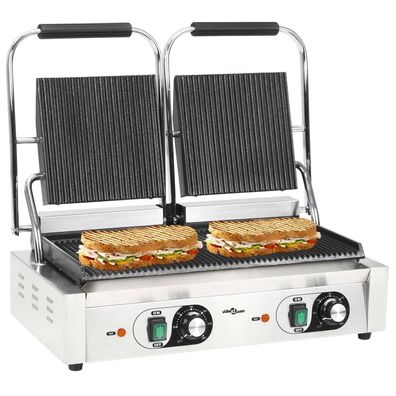 vidaXL Doppelter Gerillter Panini-Grill 3600 W 57x30,5x20 cm