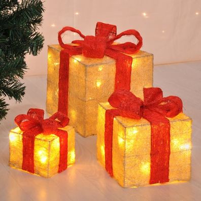 HI LED-Geschenkboxen mit Roten Schleifen 3 Stk