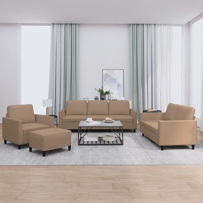 vidaXL 4-tlg. Sofagarnitur mit Kissen Cappuccino-Braun Kunstleder