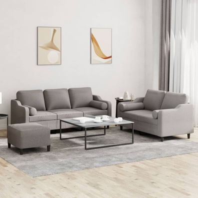 vidaXL 3-tlg. Sofagarnitur mit Kissen Taupe Stoff