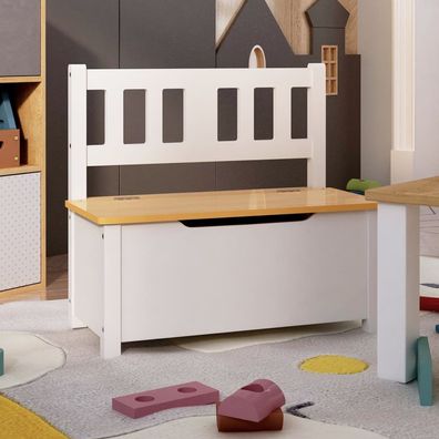 vidaXL Kinderbank mit Stauraum Weiß und Beige 60x30x55 cm MDF